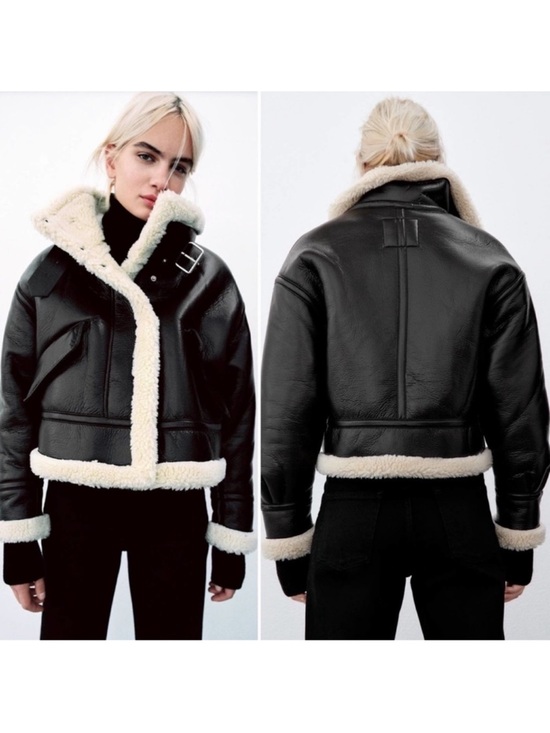 Zara Jackets & Blazers - ZARA Black Faux Leather Cream Fleece Lined Sz Small Blogger Favorite
